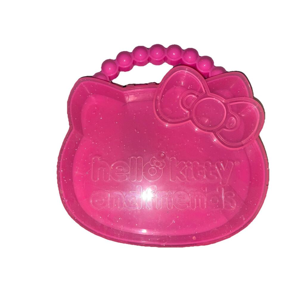 Hello Kitty Plastic Play Toy Carrier Case With Bead Design Handle See Through